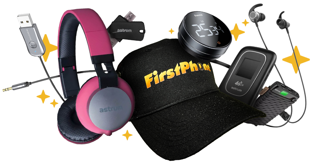 Nyeremények: hangszórók, headsetek, elektronikai termékek és FirstPhone merch