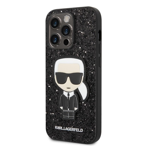 Apple iPhone 14 Pro Karl Lagerfeld Glitter Flakes Ikonik tok (Fekete) – KLHCP14LGFKPK