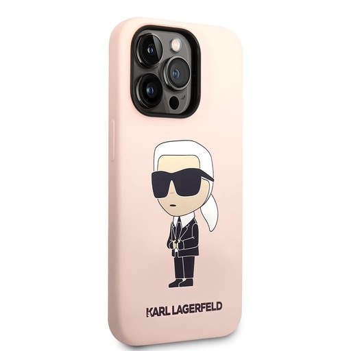 Apple iPhone 14 Pro Max Karl Lagerfeld Liquid Silicone Ikonik NFT tok (Rózsaszín) – KLHCP14XSNIKBCP