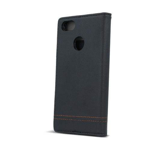 Huawei P10 Lite smart focus mágneses notesz tok, fekete - barna fonallal
