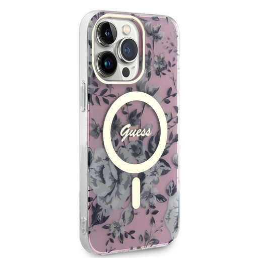 Apple iPhone 13 Pro Max Guess Flowers IML MagSafe tok (Rózsaszín) - GUHMP13XHCFWSP