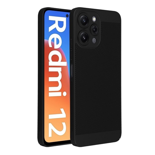 Xiaomi Redmi 12 4G / Redmi 12 5G Breezy lyukacsos műanyag hátlap tok (Fekete)