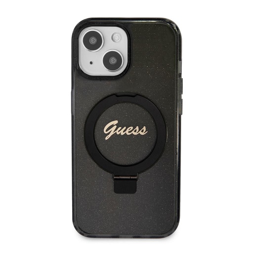 Apple iPhone 15 Guess IML Ring Stand Glitter MagSafe tok (Fekete) - GUHMP15SHRSGSK