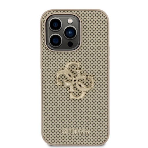 Apple iPhone 15 Pro Max Guess PU Perforált 4G Glitter Metal Logo tok (Arany) - GUHCP15XPSP4LGD