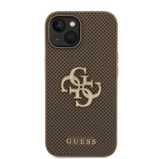 Apple iPhone 15 Guess PU Perforált 4G Glitter Metal Logo tok (Taupe) - GUHCP15SPSP4LGE