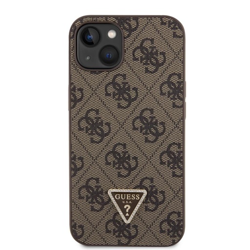 Apple iPhone 15 Guess PU 4G Strass Triangle tok + Pánt (Barna) - GUHCP15SP4TDSCPW