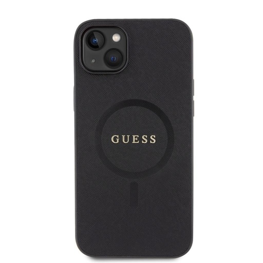 Apple iPhone 15 Guess PU Saffiano MagSafe tok (Fekete) - GUHMP15SPSAHMCK