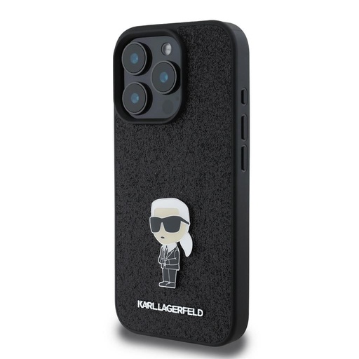 Apple iPhone 16 Pro Max Karl Lagerfeld Fixed Glitter Metal Ikonik tok (Fekete) – KLHCP16XGKNPSK