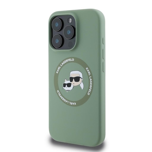Apple iPhone 16 Pro Max Karl Lagerfeld Liquid Silicone K&CH Heads MagSafe tok (Khaki) – KLHMP16XSKCHTCA