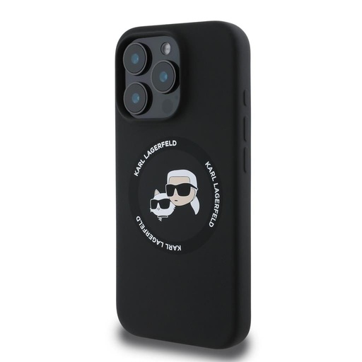Apple iPhone 16 Pro Karl Lagerfeld Liquid Silicone K&CH Heads MagSafe tok (Fekete) – KLHMP16LSKCHTCK