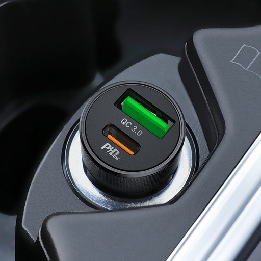 Hoco Z32B autós gyorstöltő (lightning kábel, PD gyorstöltés), PD max. 27W + QC 3.0 max.18W, , fekete