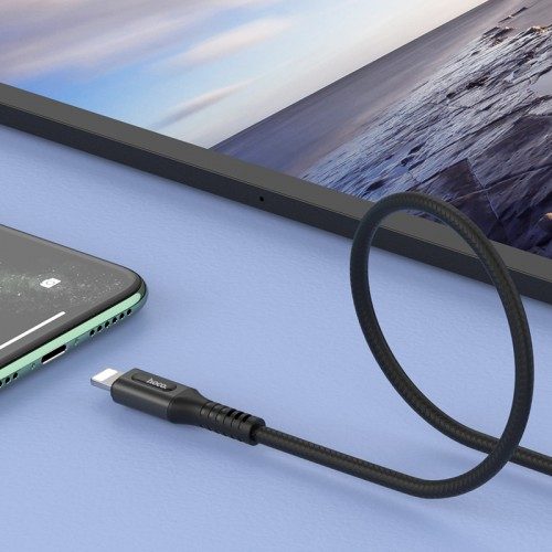 Hoco U79 lightning kábel, LED állapotjelző, túltöltés elleni védelem, fekete