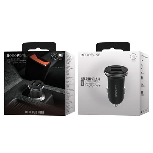Borofone BZ5 autós töltő (2xUSB port), 5V 2,1A, fekete