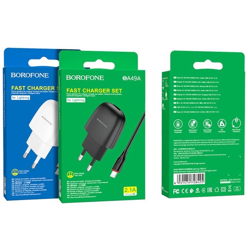 Borofone BA49A hálózati töltő (lightning kábel), 5V 2,1A, fekete
