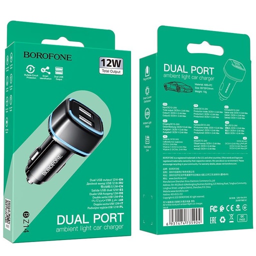 Borofone BZ14 autós töltő (2xUSB port), 5V 2.4A, fekete
