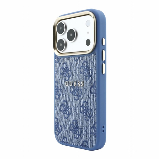 Apple iPhone 18 Pro Guess Leather 4G Gold Frame Embossed MagSafe bőr védőtok (Kék) (GUHMP18LP4MSEGCB)
