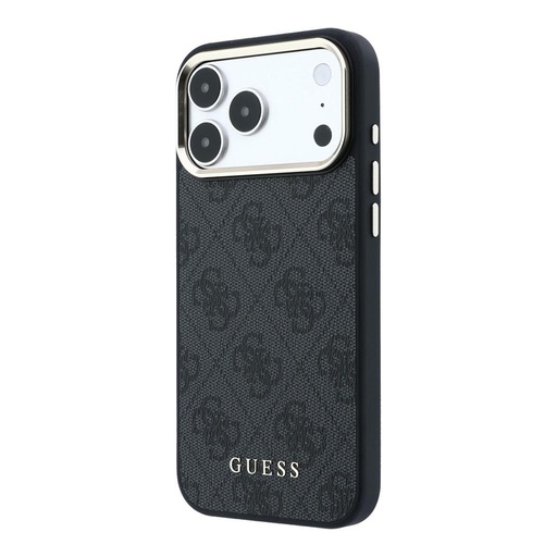 Apple iPhone 18 Pro Guess Leather 4G Gold Frame MagSafe bőr védőtok (Fekete) (GUHMP18LG4GFCK)