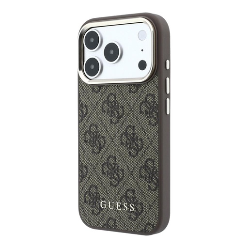 Apple iPhone 18 Pro Guess Leather 4G Gold Frame MagSafe bőr védőtok (Barna) (GUHMP18LG4GFCW)