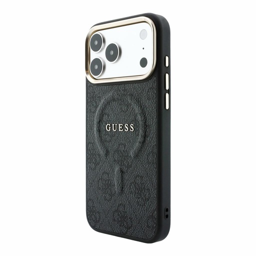 Apple iPhone 18 Pro Max Guess Leather 4G Gold Frame Embossed MagSafe bőr védőtok (Fekete) (GUHMP18XP4MSEGCK)