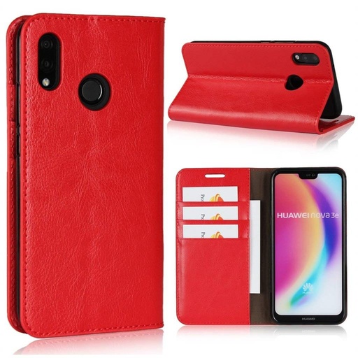 Huawei P20 Lite eredeti bőr notesz tok (Piros)