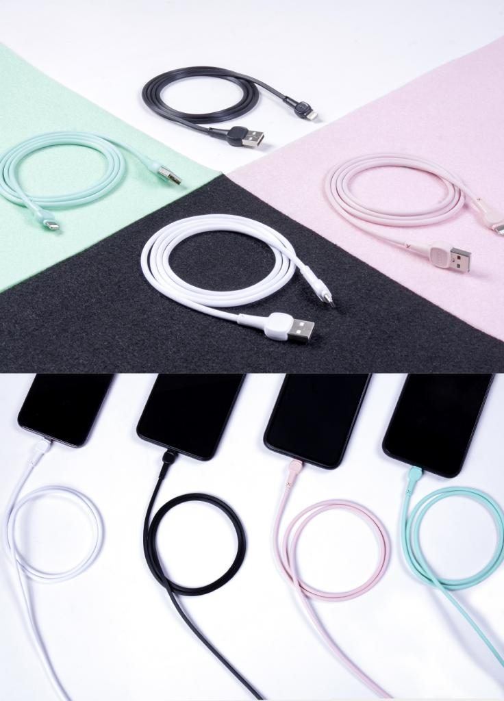 XO NB132 micro USB adatkábel Macaron (Rózsaszín) – merevített vég
