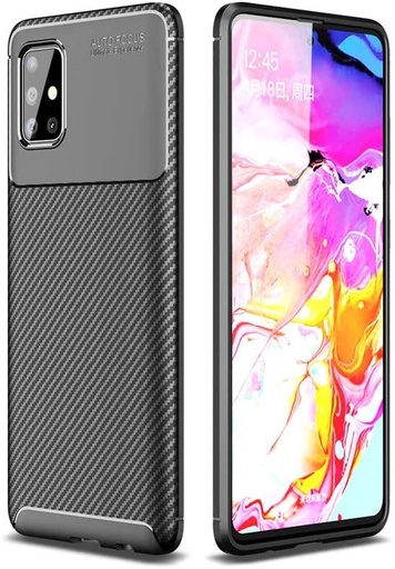 Samsung Galaxy A51 carbon fiber szilikon hátlap tok, (Fekete)