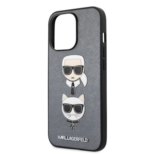 Apple iPhone 13 Pro Max Karl Lagerfeld PU Saffiano Karl and Choupette Heads tok (Ezüst) – KLHCP13XSAKICKCSL