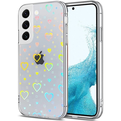 Samsung Galaxy S22 Plus fénylő szív mintás szilikon hátlap tok, (Átlátszó-multicolor)