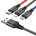 Hoco X76 3in1 kábel (microUSB + type-C + lightning), fekete/piros/kék