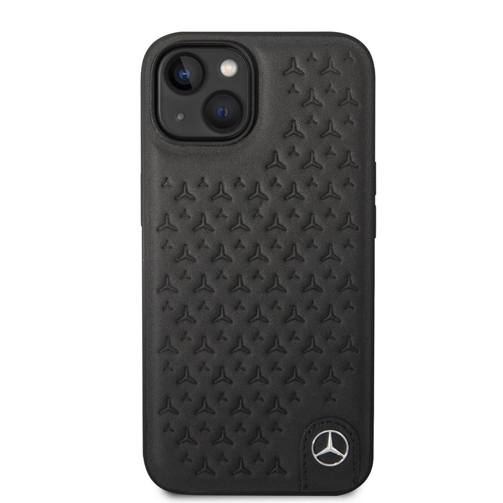 Apple iPhone 14 Mercedes bőr hátlap tok (Fekete)