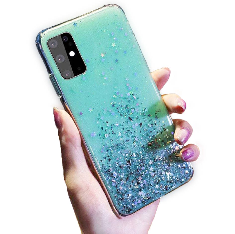 Samsung Galaxy S22 Plus sequins glue glitter csillogós szilikon hátlap tok mentazöld