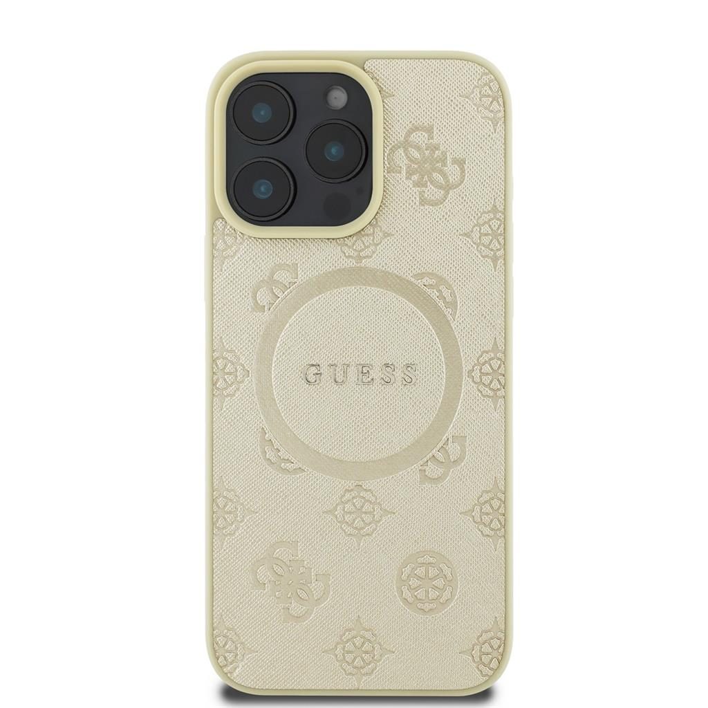 Apple iPhone 16 Pro Max Guess Saffiano Peony Stamp MagSafe tok (Arany) - GUHMP16XPSAPSMED