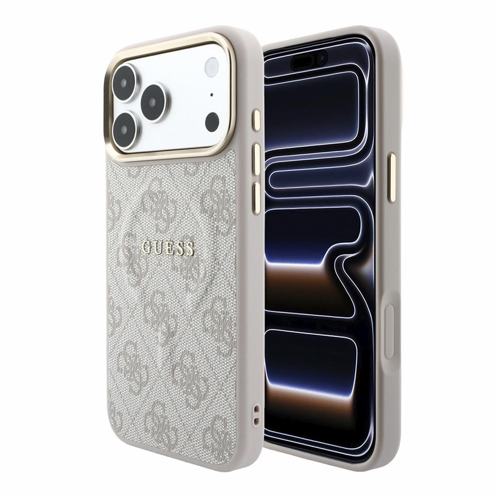 Apple iPhone 18 Pro Max Guess Leather 4G Gold Frame Embossed MagSafe bőr védőtok (Rózsaszín) (GUHMP18XP4MSEGCP)
