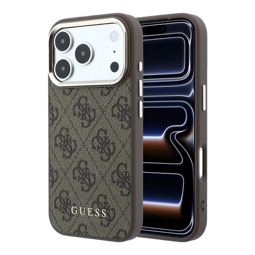 Apple iPhone 18 Pro Guess Leather 4G Gold Frame MagSafe bőr védőtok (Barna) (GUHMP18LG4GFCW)