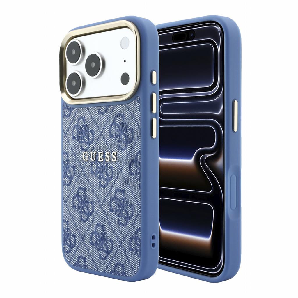 Apple iPhone 18 Pro Max Guess Leather 4G Gold Frame Embossed MagSafe bőr védőtok (Kék) (GUHMP18XP4MSEGCB)
