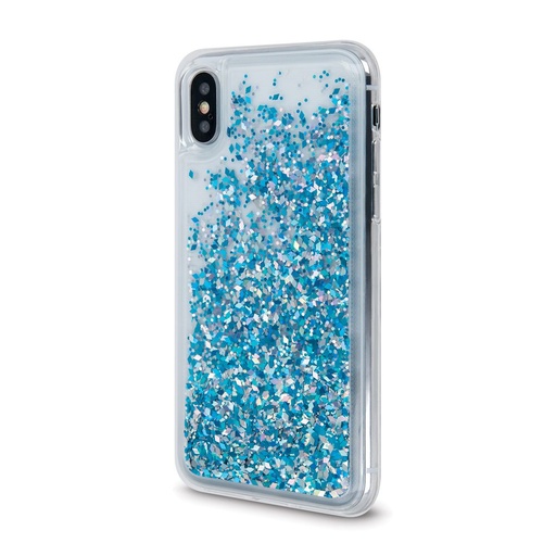 Samsung Galaxy A12 folyékony glitter hátlap tok (Kék)