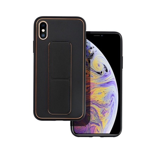Apple iPhone X/XS bőr védőtok kihúzható állvánnyal, mágneses autós tartó kompatibilis , (Fekete)