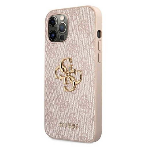 Apple iPhone 12 / iPhone 12 Pro GUESS PU 4G Metal Logo hátlap tok (Rózsaszín - GUHCP12M4GMGPI)