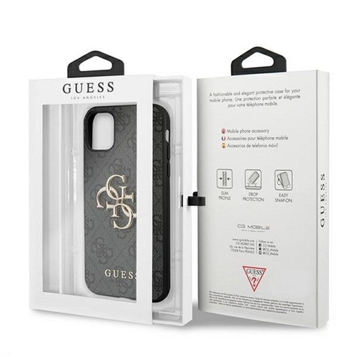 Apple iPhone 13 mini Guess PU 4G Metal Logo tok (Szürke) - GUHCP13S4GMGGR