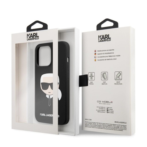 Apple iPhone 13 Karl Lagerfeld Liquid Silicone Karl Head tok (Fekete) – KLHCP13MSLKHBK