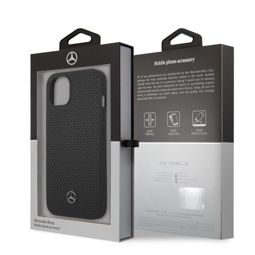 Apple iPhone 13 Mini Mercedes bőr hátlap tok (Fekete) - MEHCP13SDELBK