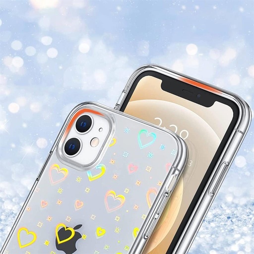 Samsung Galaxy S22 Plus fénylő szív mintás szilikon hátlap tok, (Átlátszó-multicolor)