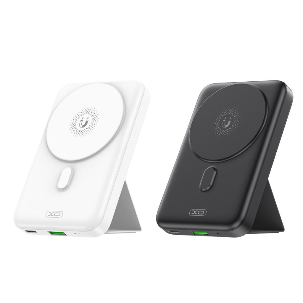 XO PR211 power bank 10000 mAh (Fekete) – vezeték nélküli töltés 15W, mágneses, támasztékkal