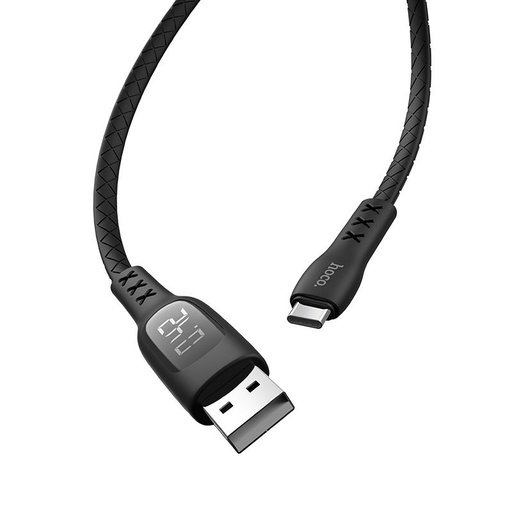 Hoco S6 type-C kábel (LED kijelző, időzítő), 2.4A, LED állapotjelző, 1,2m, fekete