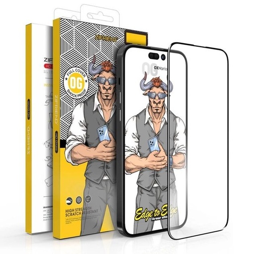 Apple iPhone 16 Pro Max OX Warrior Mr. Gentleman big arc strapabíró üvegfólia Átlátszó Fekete Keret