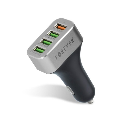 Forever autós gyorstöltő (4 USB port), QC 2.0, ezüst/ fekete