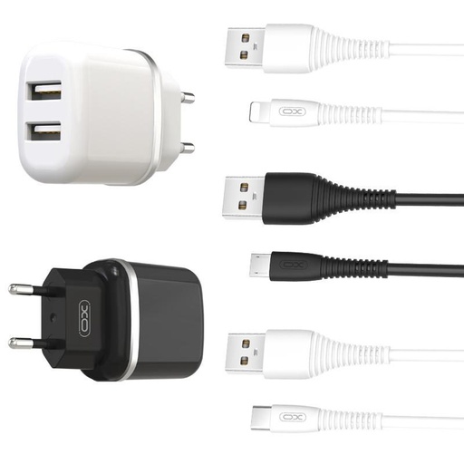 XO L69 2.4A töltő (Fekete) – dupla USB csatlakozó, micro USB kábellel