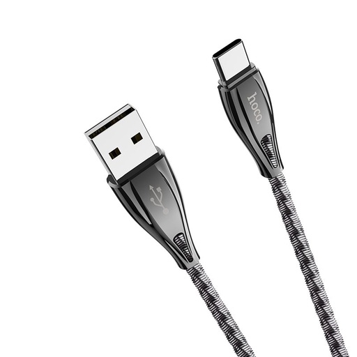 Hoco U56 type-C kábel, strapabíró, rozsdamentes acél, cink ötvözet, 1,2m, 2,4A, metálszürke