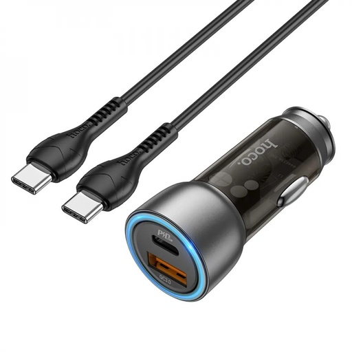 Hoco NZ8 Autós töltő, 43W, PD25W,QC3.0, Type-C-Lightning kábellel barna