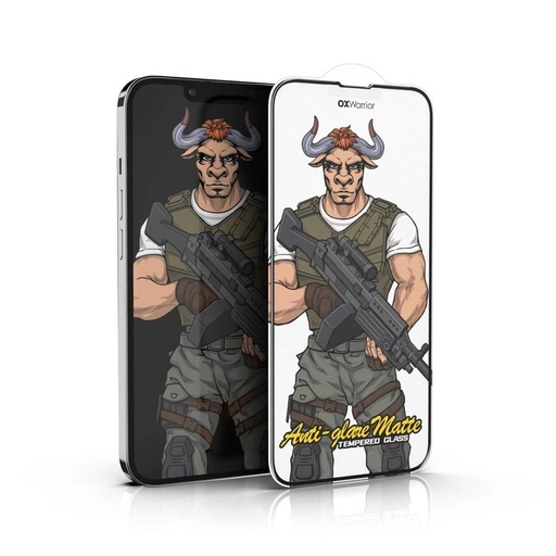 Apple iPhone 15 Pro Max OX Warrior Mr. Soldier ujjlenyomat mentes matt üvegfólia átlátszó (fekete keret)